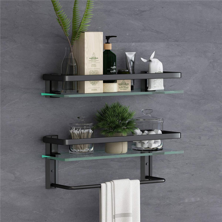 Glass Bathroom Shelf with Black Everything Bathroom